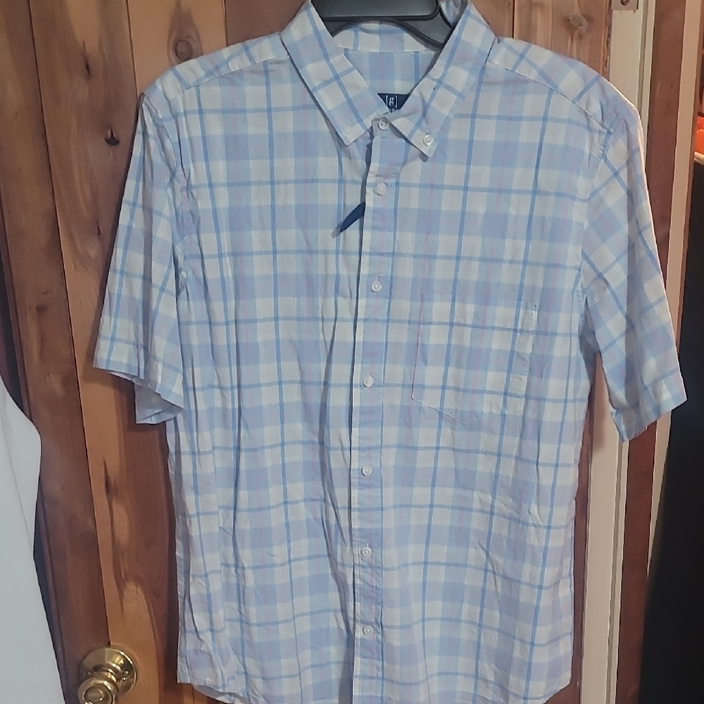 George Light Blue and White Plaid Casual Shirt